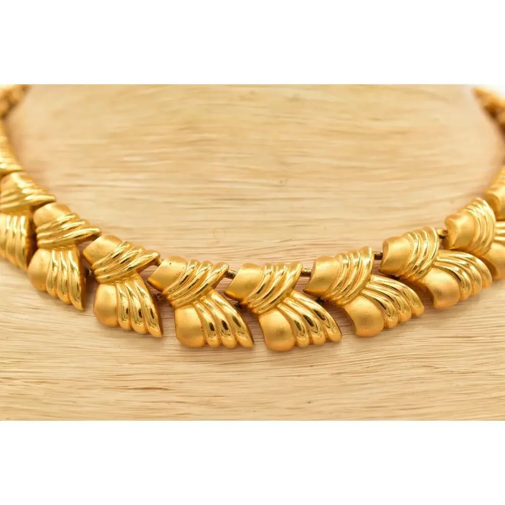 Napier Vintage Collar Necklace Matte Brushed Gold Polished Chunky Signed BinBD